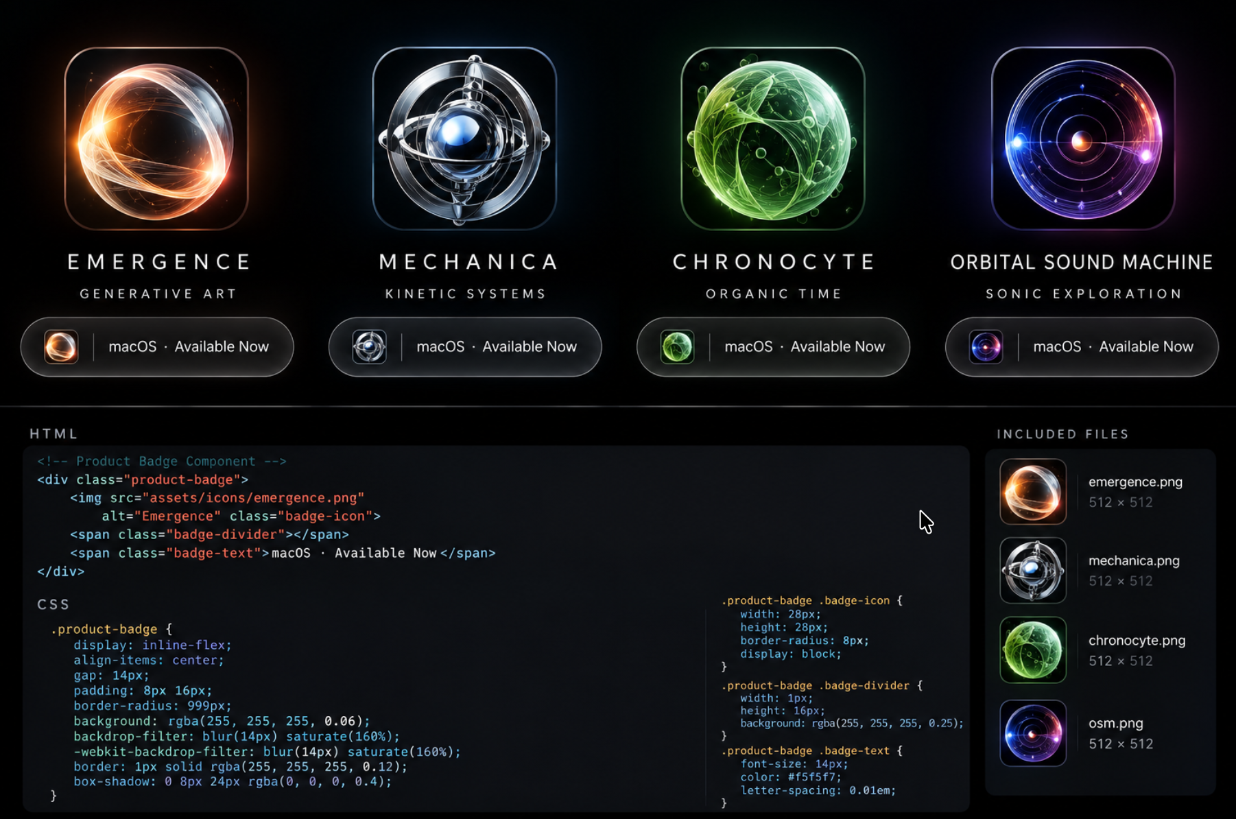 Tom Glander product family: Emergence, Mechanica, Chronocyte and Orbital Sound Machine